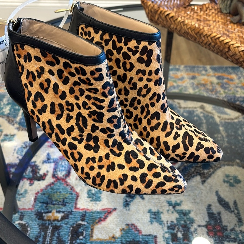 Adrienne Vittadini Nyla calf hair leopard print booties